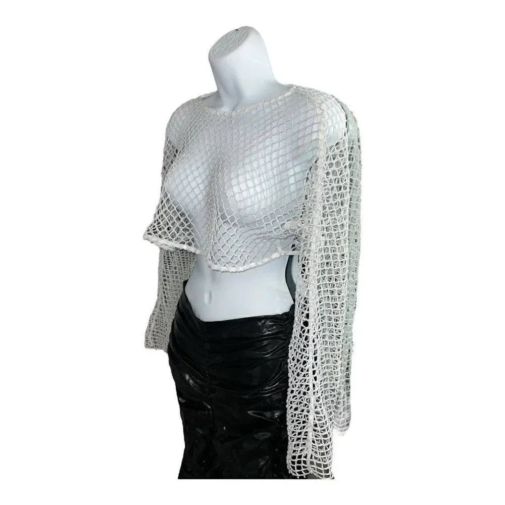 ZARA Fishnet Cropped Top White Silver Color Size S.